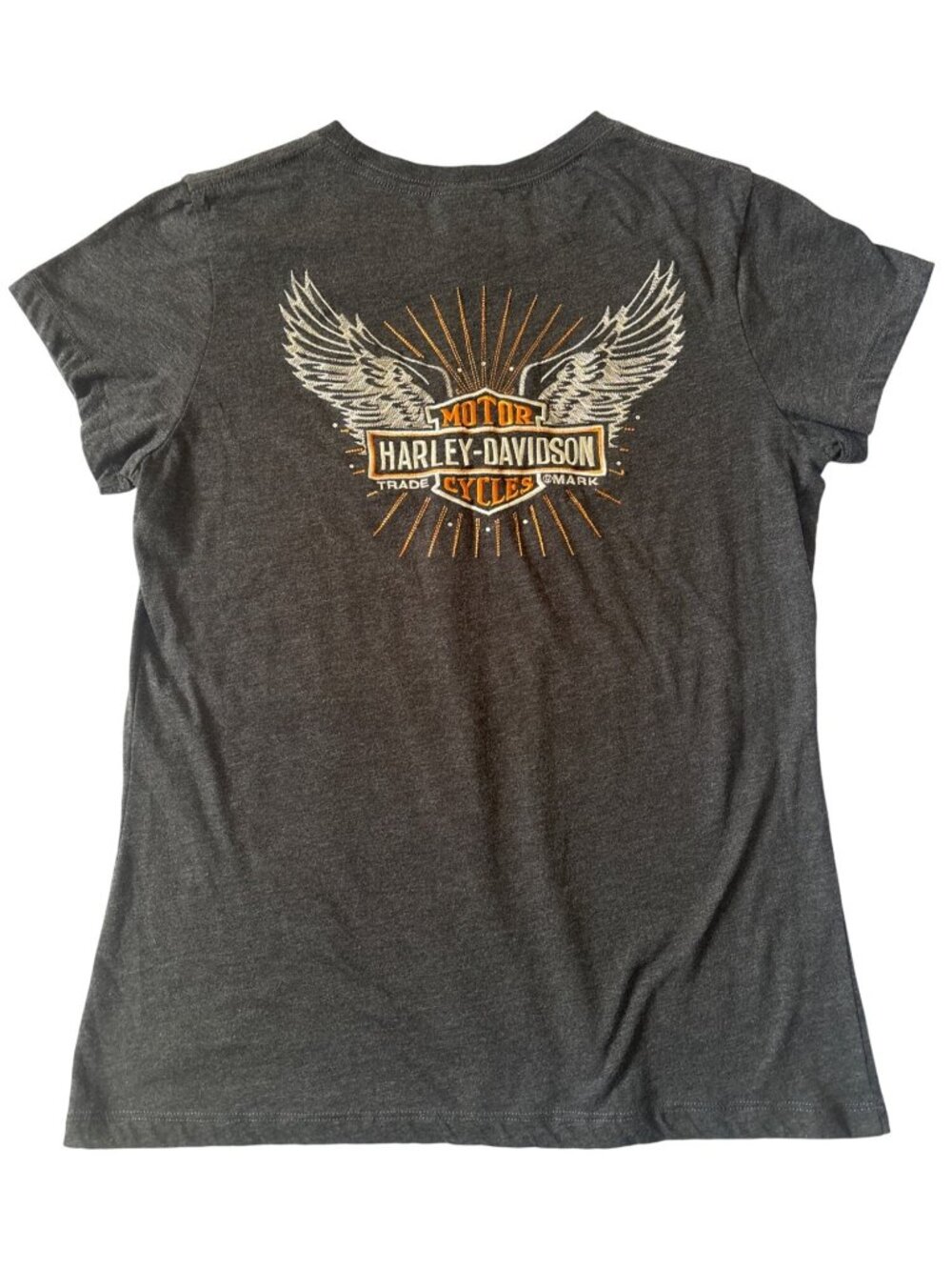 Harley-Davidson Womens Dk Gray T-Shirt w/ Embroidered Logo & Wings Design Size L
